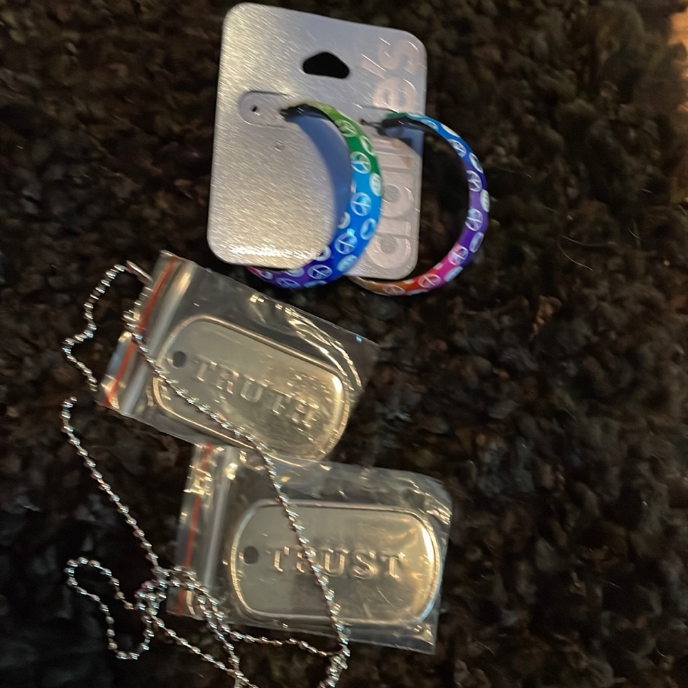 Peace Hoop Earrings and Truth Dog-tags Necklace